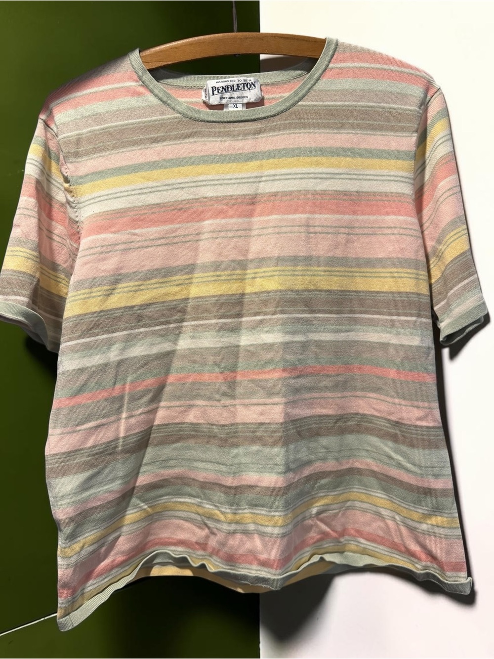 Pendleton Pastel Striped Silk Blend Short Sleeve Top XL 72% Silk